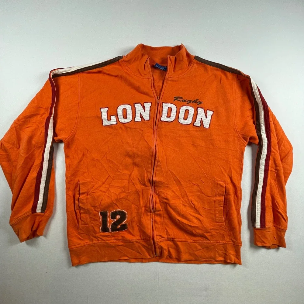 Vintage London Rugby Union Track Jacket‎ Full Zip Orange Mens XL
